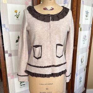 Sparrow Merino Wool Cardigan Jacket – Medium – Polka Dot Trim, Ruffle Details